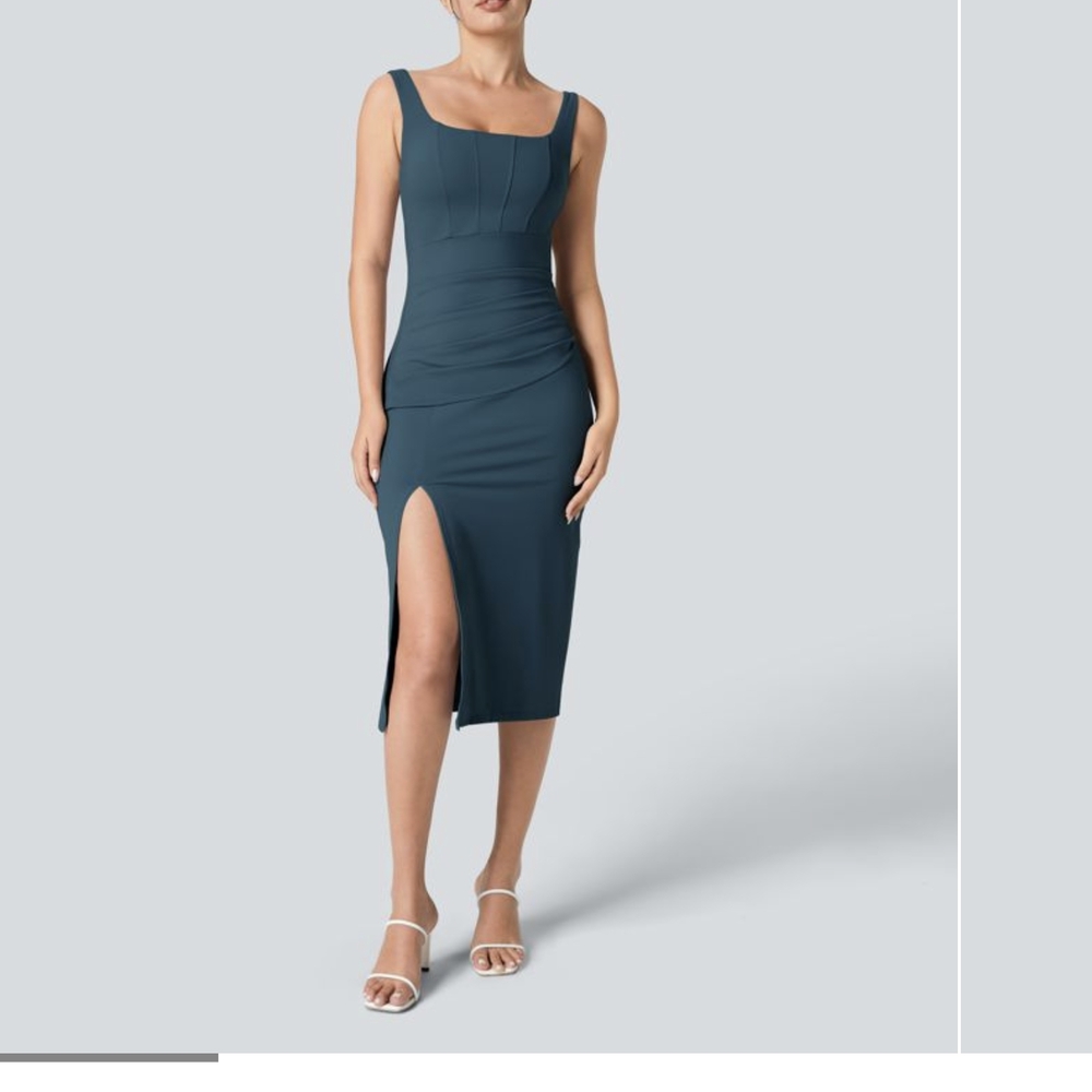 Halara SoftlyZero™™ Airy Square Neck Corset Ruched Bodycon Midi Cool Touch Dress